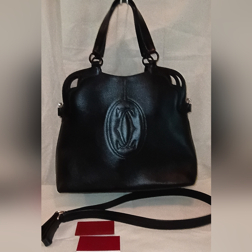 Cartier Marcello De Cartier Handbag Detachable Shoulder Strap Black Leather